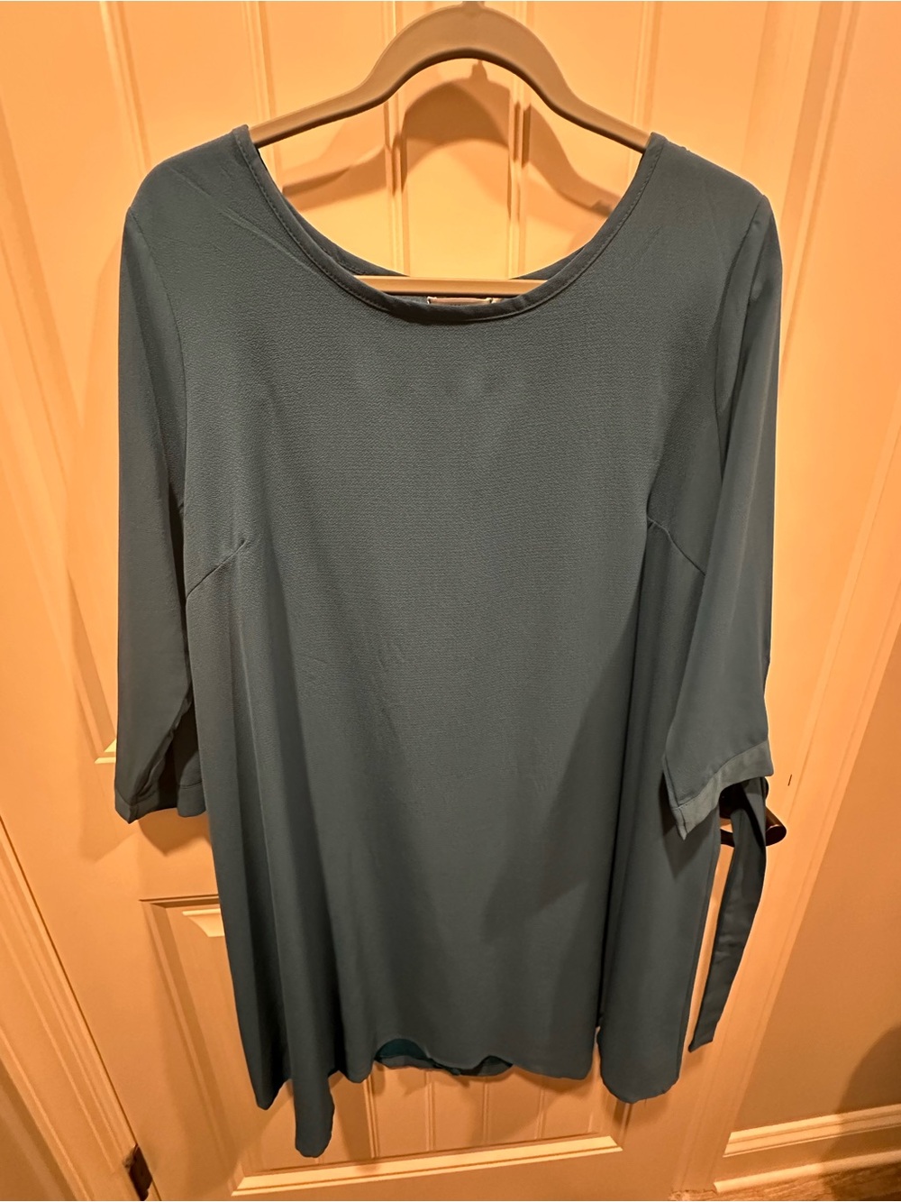 Chic Soul Teal Midi Dress with Tie Sleeves